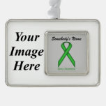 Green Standard Ribbon Template (H-I) Silver Plated Framed Ornament