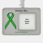 Green Standard Ribbon Template (H-O) Silver Plated Framed Ornament
