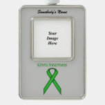 Green Standard Ribbon Template (V-O) Silver Plated Framed Ornament