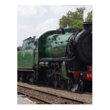 Green Steam Train Post Card
