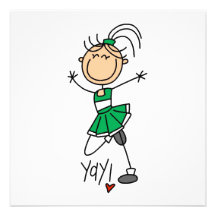 Green Stick Figure Cheerleader t-shirts and Gifts Invite