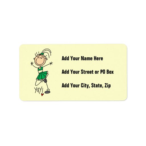 Green Stick Figure Cheerleader t-shirts and Gifts Address Label