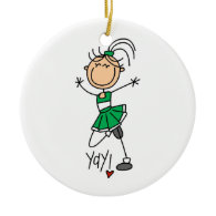 Green Stick Figure Cheerleader t-shirts and Gifts Ornament