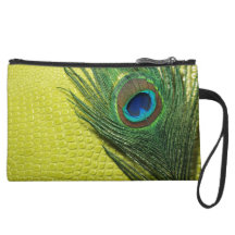 Green Still Life with Peacock Feather Wristlet Clutches