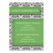 Green Stitched Damask Wedding Guest Reference business cards