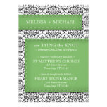 Green Stitched Damask Wedding Invitations