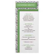 Green Stitched Damask Wedding Reception Menu Personalized Rack Card