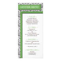 Green Stitched Damask Wedding Reception Menu rack cards