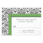 Green Stitched Damask Wedding Reply / RSVP Cards Custom Invites
