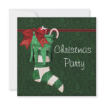 Green Stocking Green Damask Christmas Party Invita Custom Invite