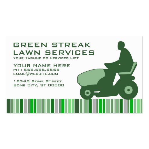 green streak lawn services business card templates (front side)
