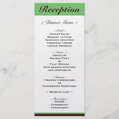 Reception menus designed to match the Green Stripe Chocolate Brown Wedding