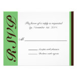 Green Stripe Chocolate Brown Reply / RSVP Cards Announcement