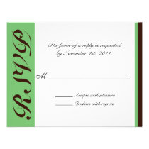 Green Stripe Chocolate Brown Reply / RSVP Cards Announcement