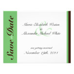 Green Stripe Chocolate Brown Save the Dates Invites