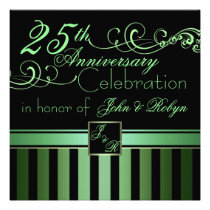 Green Stripe Elegant Wedding Anniversary Invite invitations