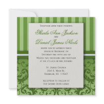 Green Striped Damask Wedding  Invitation