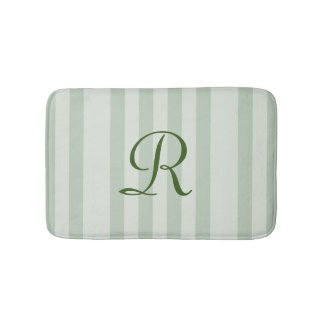 Green Striped Monogrammed Plush Bath Mat