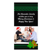 Green Stripes, Dots and Christmas Trees Holiday Picture Card