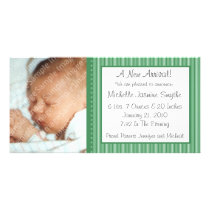 Green Stripes New Baby Photo Card photo cards