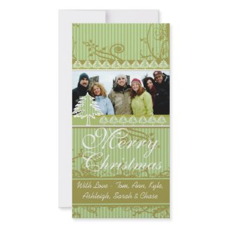 Green Stripes Pine Swirl Holiday Family Pictures photocard