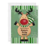 Green Stripes Reindeer Holiday Party Invitations