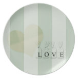 Green Stripes Whimsical Love Dinner Plates