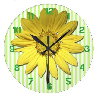 Green Stripes Yellow Daisy Wall Clock