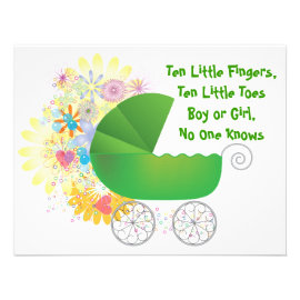 Green Stroller Baby Shower Invitation