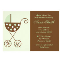 Green Stroller Neutral Baby Shower Invites
