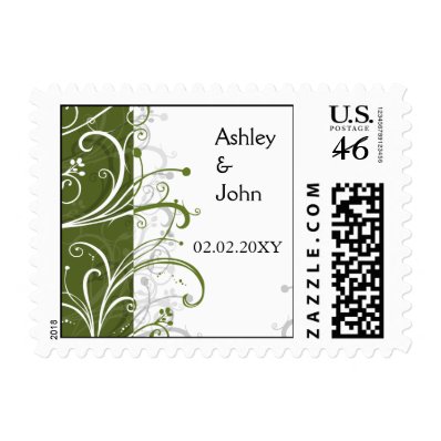 green stylish wedding postage stamps