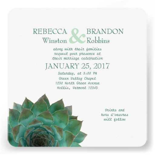 Green Succulent Horizontal Wedding Invitations