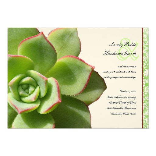 Green Succulent Vintage Wedding Invitation