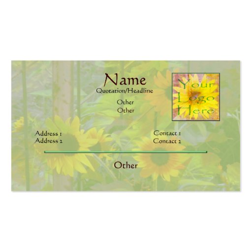 Green Sunflower Biz Card Template Business Cards (front side)