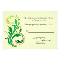Green swirl floral RSVP card for weddings Announcement