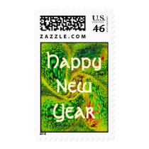 Green Swirl, Happy New Year postage by dndartstudio Green Swirl, Happy New Year postage