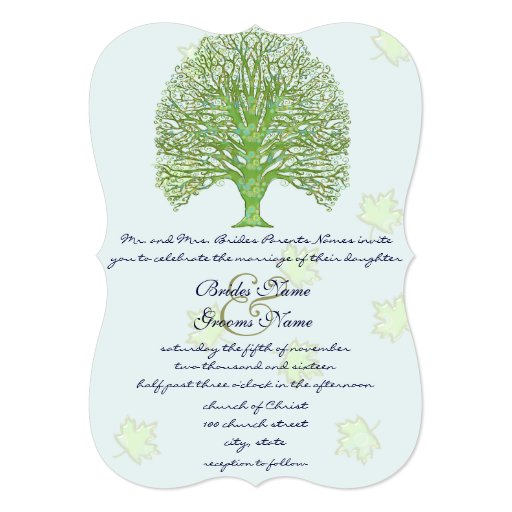 Green Swirl Love Tree Wedding Invitation Leaves