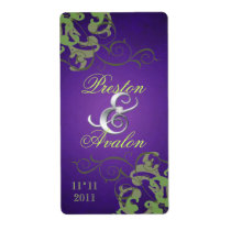 Green Swirl Silver Jeweled Purple Wine Label