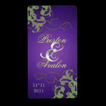 Green Swirl Silver Jeweled Purple Wine Label labels