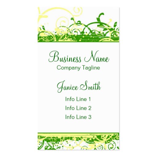 Green Swirls Business Card Template (front side)