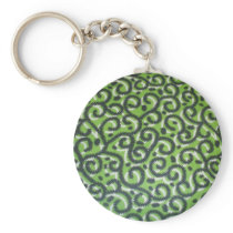 Green Swirly  West African Print key chain