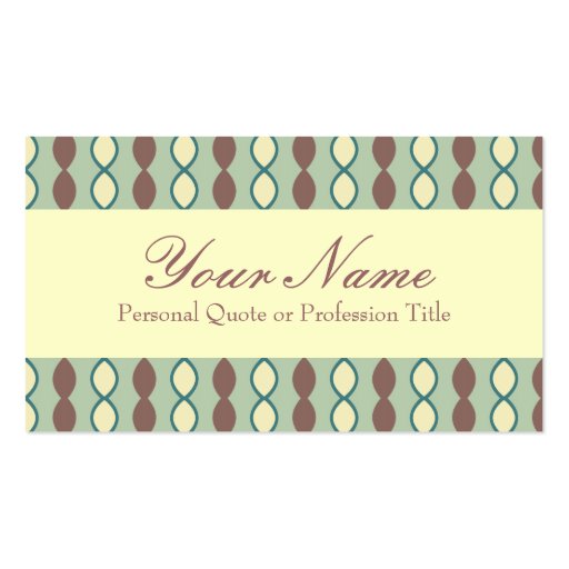 Green Tan and Brown Retro 70's Pattern Business Cards (front side)
