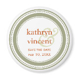 Green tan medallion ampersand circle save the date fridge magnets