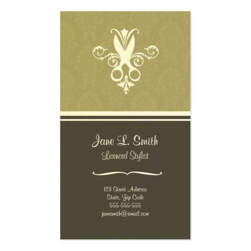 Green Tapestry Scissors Business Card