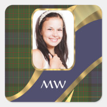 Green tartan photo template square sticker