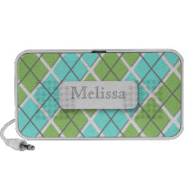 Green & Teal Argyle Personalized Doodle Speaker speakers