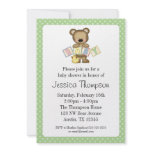 Green Teddy Bear Blocks Baby Shower Invitations
