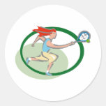 Green tennis girl round stickers