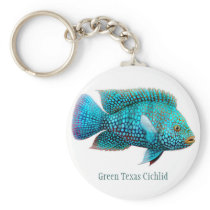 Green Texas Cichlid Fish Keychain