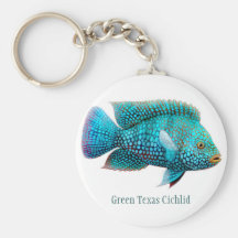 Green Texas Cichlid Fish Keychain